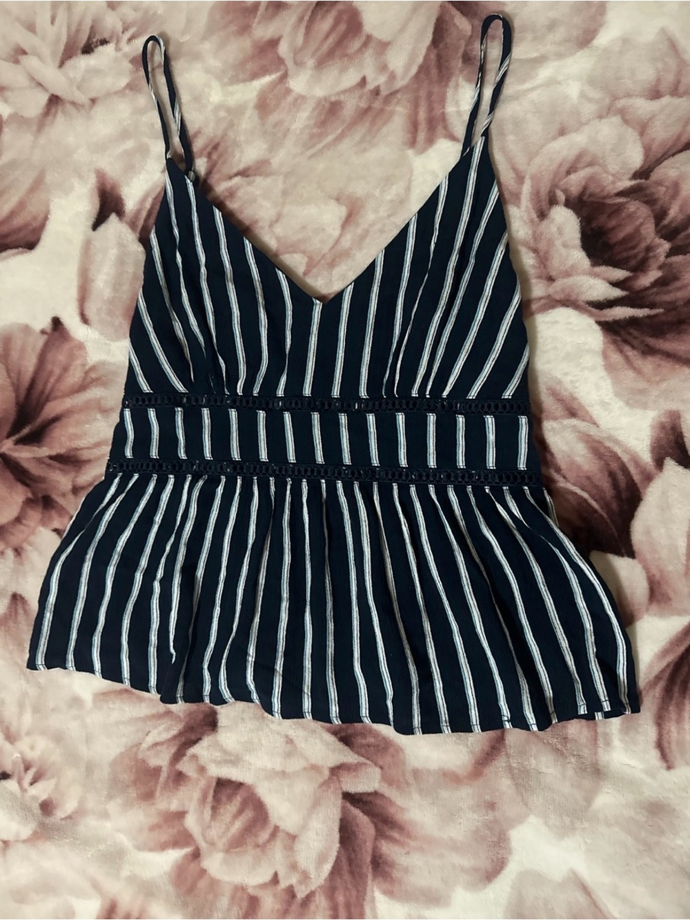 miami Navy and White Striped Peplum Cami Tank